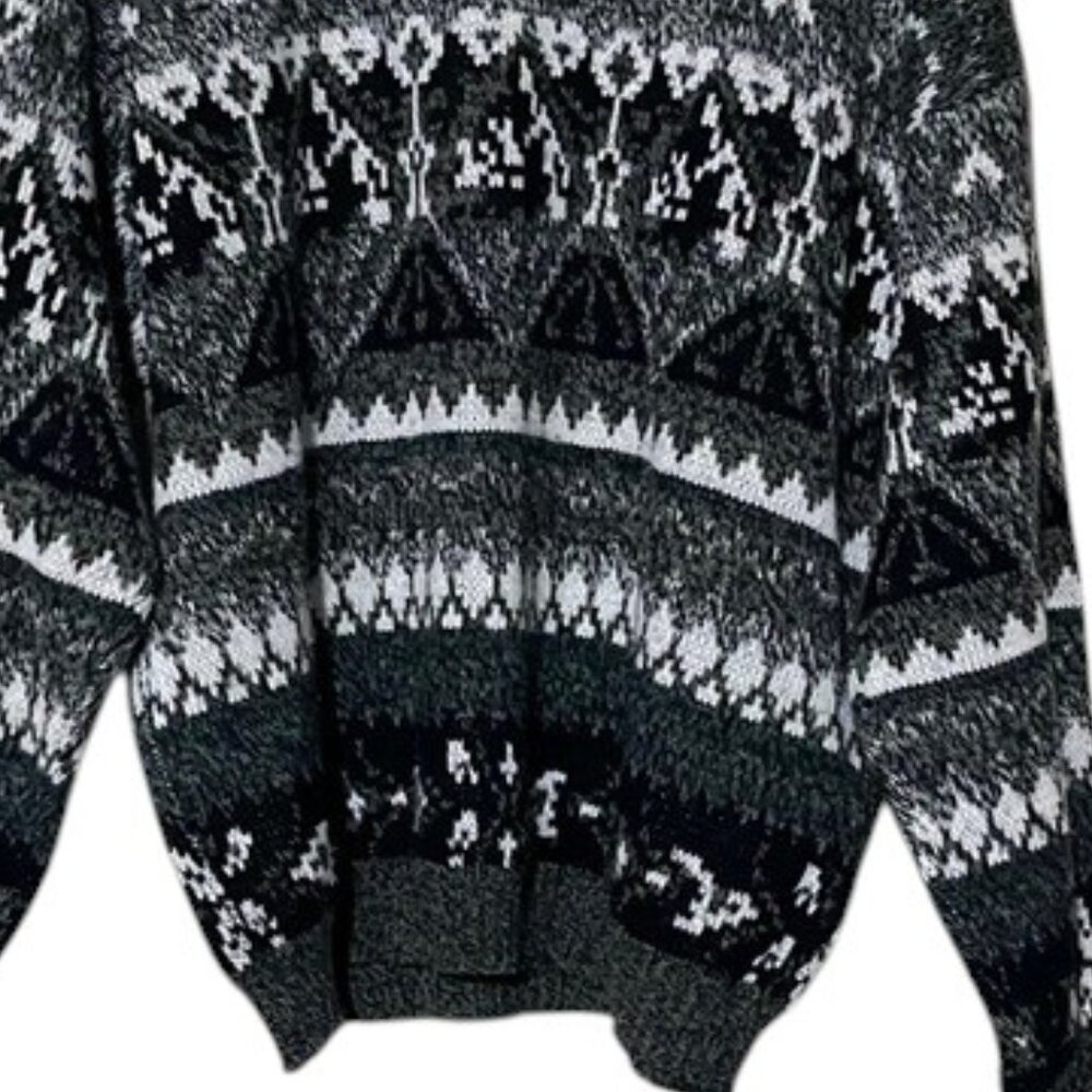 Vintage 1990's City Streets Black and Gray Abstract Grandpa Sweater - Picture 3 of 8